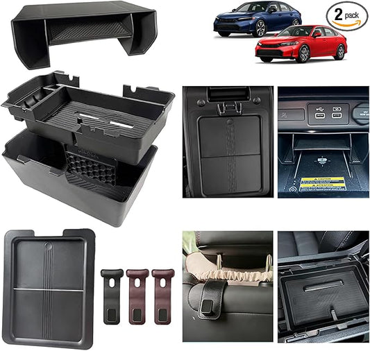 6pcs-2025 2026 Civic Center Console Organizer Hidden Storage Organizer for 2022-2026 Honda Civic 2026 Accessories 11th Gen Sedan Hatchback LX EX Sport Armrest Organizer(Not for Si/SporTouring)