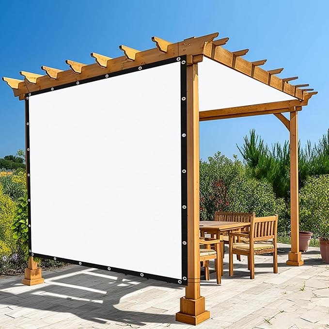Amagenix 90% Pergola Shade Cover 8' X 13' Sun Shade Cloth with Grommets for Outdoor Garden Patio Porch, Commercial Grade 200 GSM - Cable Zip Ties Included (We Customized) GN108, White