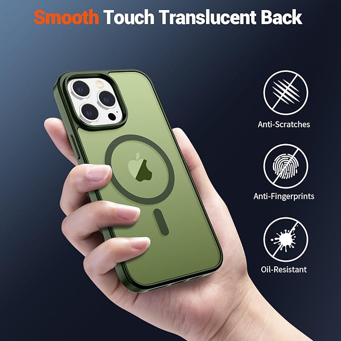 SUPFINE Magnetic for iPhone 12 Pro Max Case(Compatible with MagSafe)(Military Grade Drop Protection) Slim Translucent Matte Shockproof with Anti-Fingerprint Phone Case,Cangling Green