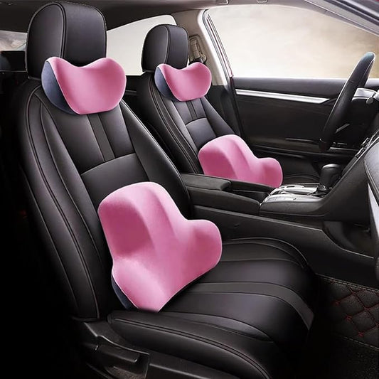 Car Headrest & Lumbar Support Cushion for Kia Sportage NQ5 2023, Ergonomic Memory Foam Seat Headrest Neck Rest Cushion Travel Kit Removable for Neck Back Pain Relief,Pink