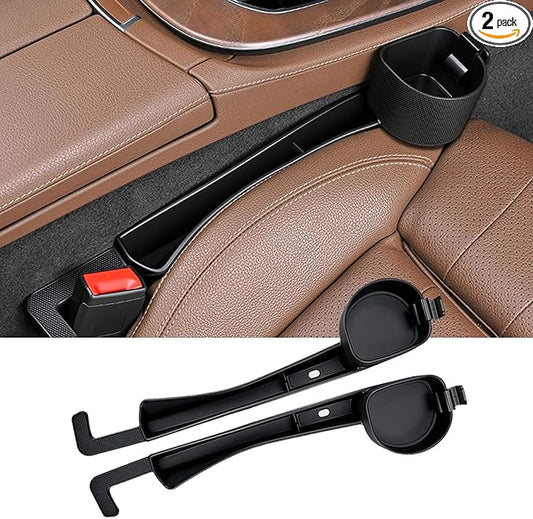 2026 Upgraded Car Seat Gap Filler with Holder and Hook, Car Seat Accessories Interior, Car Seat Gap Plug with Storage Slot, Car Organizer Fit Sedan SUV Truck, 2 Pack Black