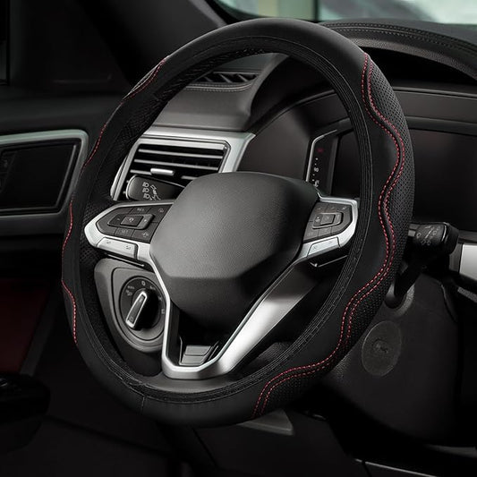 Car Steering Wheel Cover, 14.5-15 Inch Comfortable Grip Microfiber Leather Non-Slip Wheel Cover, Auto Elastic Breathable Wheel Steering Protector, Universal Interior Accessories Fit Vehicles