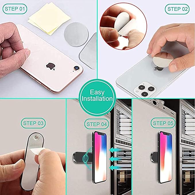Flat Magnetic Phone Mount 4 Pack. Silver Cell Phone Holder for Car Dashboard, Wall, Truck. Universal Stick on iPad Wall Magnet Mount Kit for Tablets, Smartphones. Compatible with iPad, Tab, Note