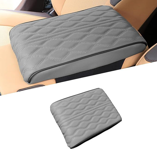 Car Center Console Cover, Leather Waterproof Vehicle Armrest Box Pad, Memory Cotton Comfortable Automotive Interior Seat Box Cushion Protector Accessories, Universal for Most Cars (Gray)
