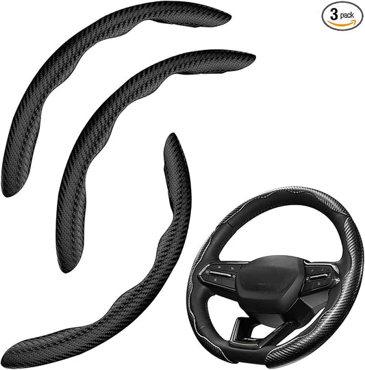 3 PCS Carbon Fiber Steering Wheel Cover, Anti-Slip Wrap Snap on Car Steering Wheel Protector, Segmented & Butterfly Design, Universal for Most Cars, SUVs, Trucks (Black)