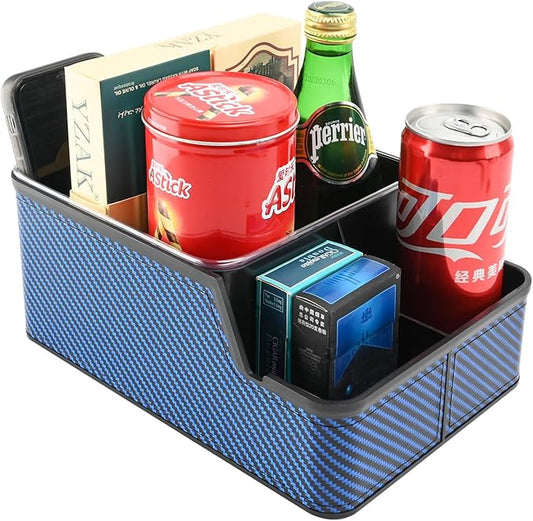 Car Front Seat Organizer with Compartment,Center Console Armrest Storage Box,Car Seat Cup Holder Tray,Back Seat Small Caddy,Car Organizer and Storage with Non-Slip Pat,fit for Truck,SUV,Van (Blue)