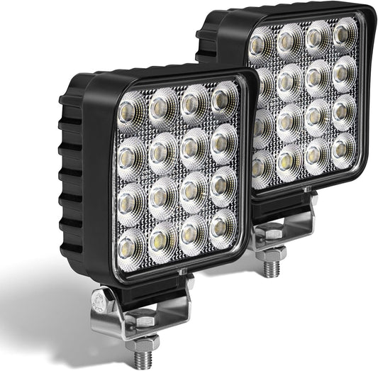 4.3" 12V LED Flood Lights 46W, 24 Volt Work Lights for Heavy Equipment Tractor Excavator Dump Truck 5300LM Waterproof, Vehicle Utility Flood UTV ATV, 2PCS