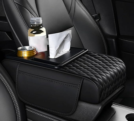 Car Armrest Center Console Cover for Toyota Prius (XW20) 2.Gen 2003 2004 2005 2006 2007 2008 2009 2010, Center Console Pad with Cup Holder, Multifunctional Armrest Cushion,B Black