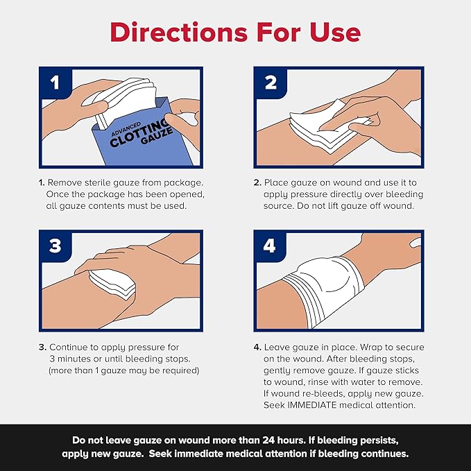 Adventure Medical Kits QuikClot Gauze - for Emergency Survival Kit, Doomsday Prepping Supplies & More - Stops Bleeding Fast with Kaolin - Flexible Hemostatic Medical Gauze - 3" x 24"