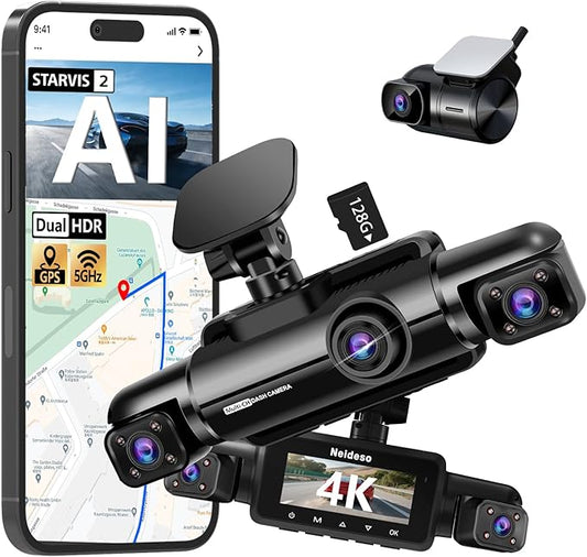 4K STARVIS 2 Dash Cam Front and Rear, 360° 4 Channel Dash Camera for Cars, Car Video Recorder with AI Driver Monitor System, Free 128GB Card, 5GHz WiFi GPS, WDR Night Vision HDR,24H Parking Mode(N900)