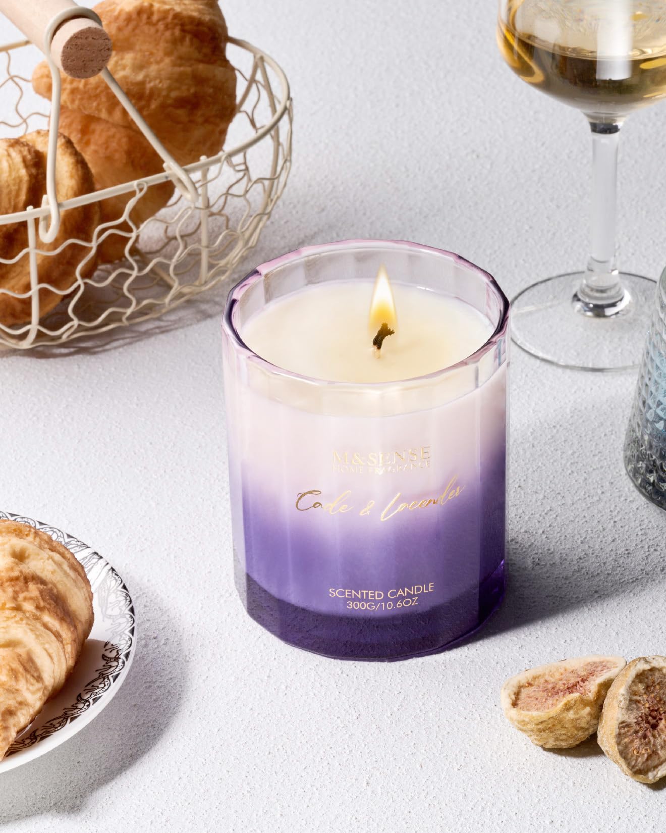 M&SENSE Cade Lavender Scented Aromatherapy Candle for Stress Relief, 10.6oz 60 Hour Burn Time Natural Soy Candles for Home Long Lasting Highly Scented Luxury Gifts