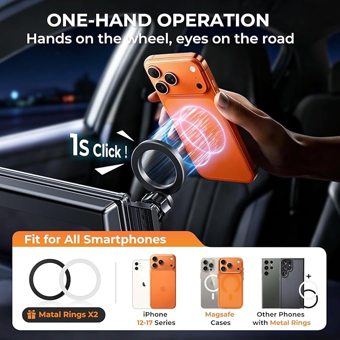 Car Phone Holder for Chevrolet Suburban/Tahoe & GMC Yukon/Yukon XL 2021-2024 (Only for 10.2-Inch Screen) 360° Rotation Magnetic Cell Phone Mount, Compatible with Magsafe