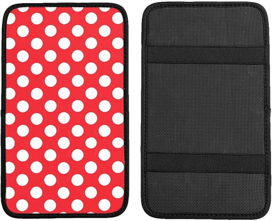 Car Armrest Cover Auto Center Console Pad Arm Rest Cushion Soft Car Accessories Universal for Most Vehicle (Red and White Polka Dot Pattern Design)