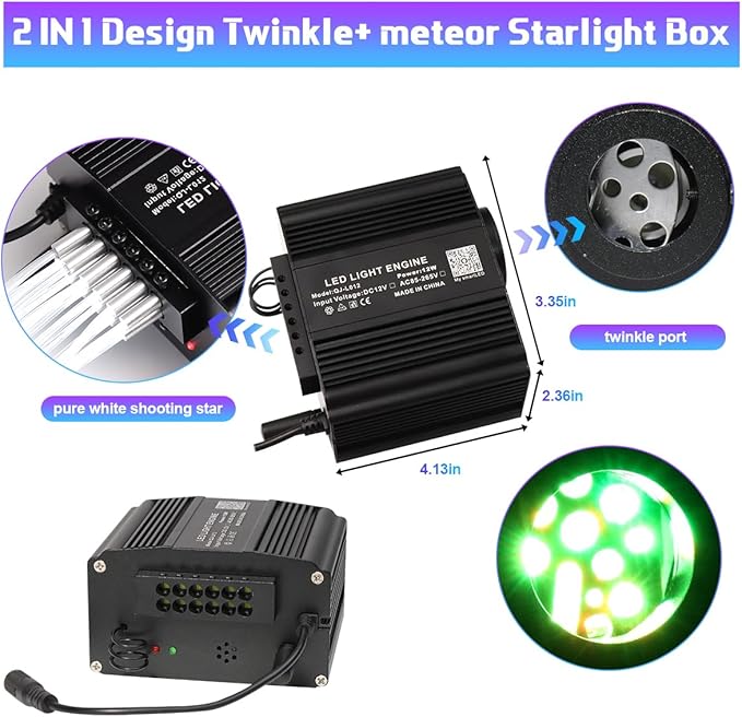 AMKI Mixed415pcs 9.8ft Twinkle Starlight Headliner Kit, Updated 2 in 1 Twinkle+Meteor Fiber Optic Light Box RGBW Sound Activated Mode for Car& Home Decoration, 240pcs Pure White Shooting Star
