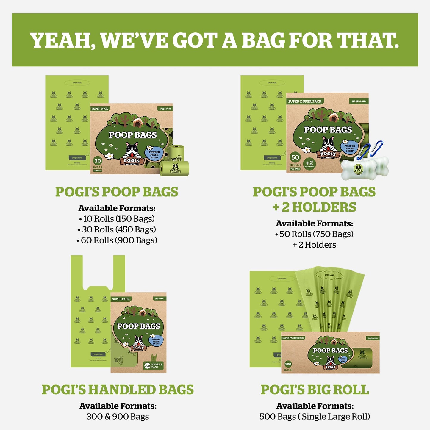 Pogi's Poop Bags – Large, Leak-Proof Dog Waste Bags for Yard or Home Use, Unscented (Single Roll, 500-Count)
