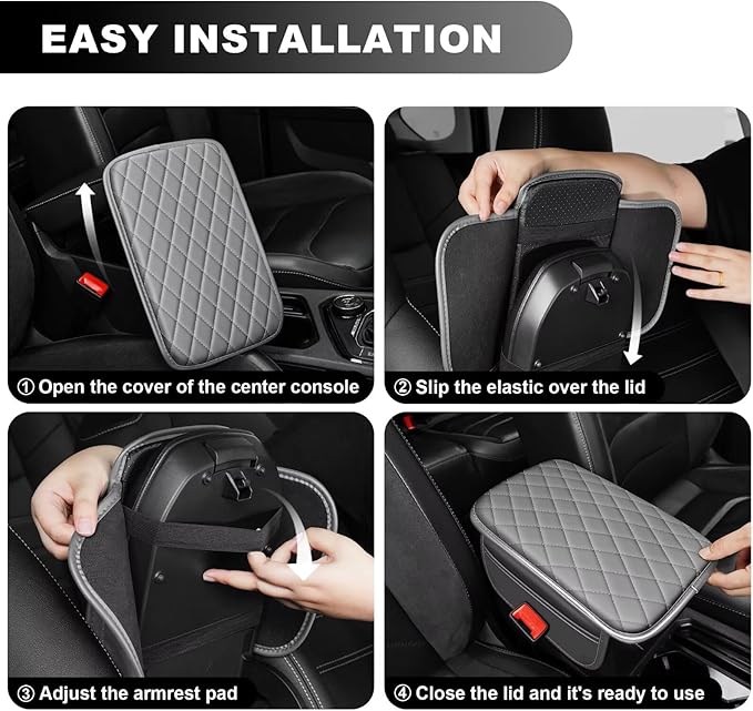 Upgraded Car Center Console Cover Fit for Corolla Cross Faux Leather Car Armrest Cover Cushion with 2 Storage Bags,Car Armrest Storage Box Interior Accessories(Grey&Whiteline)