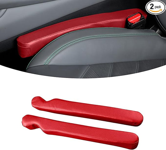 2Pack Leather Seat Gap Filler, Fill The Gap Between Seat and Console, Car Crevice Catcher Blocker Stop Things from Dropping, Universal Gap Stopper Crack Plug for Car SUV Truck (Red)