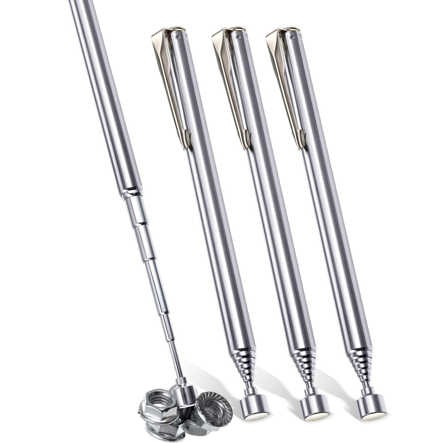 Patelai 4 Pieces Telescoping Magnetic Pick up Tool Grabbers Reacher Tools with Pocket Clip 25 Inch Telescopic Retrieving Magnet Gift for Man, Father, Mechanic, Handyman, Husband (Multicolor)