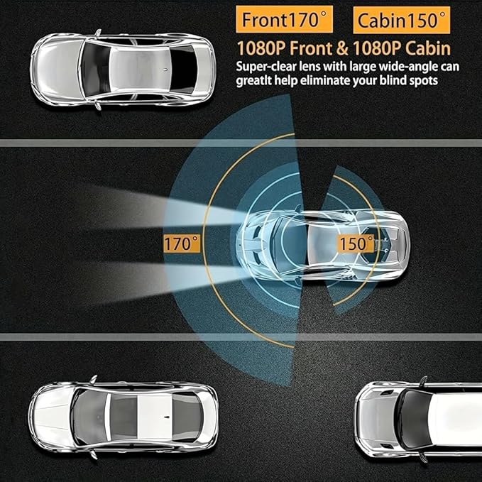 Dash Camera Front and Inside,Dashcams for Cars with IR Night Vision Loop Recording G-Sensor 24Hr Parking (1080 P Front and Inside)