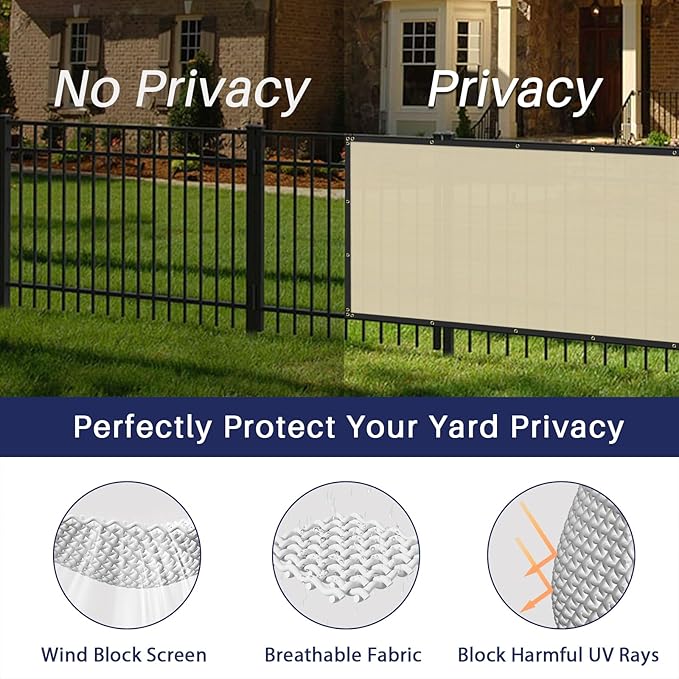 Windscreen4less Privacy Fence Screen Heavy Duty Windscreen Fencing Mesh Fabric Shade Net Cover with Brass Grommtes for Outdoor Wall Garden Yard Pool Deck, 8'x24' Beige