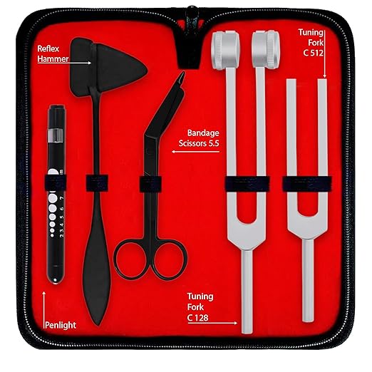 ASA TECHMED Nurse Essentials for Work Starter Kit, Stethoscope, Blood Pressure Monitor, Otoscope, Tuning Forks and More. 18 Pcs Doctor Kit, Nurse Gift (Black)