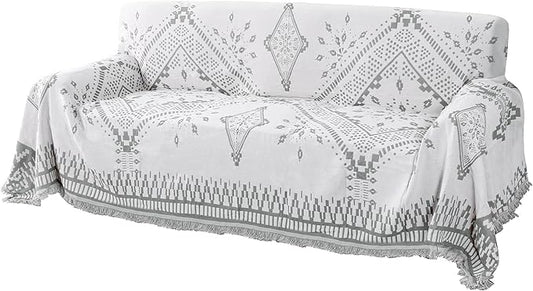 H.VERSAILTEX Reversible Sofa Cover Couch Cover for Dog Sofa Slipcover for Most Shape Sofa Furniture Protector with Tassels Sectional Couch Cover (XX-Large: 91" x 134", Dove Grey/White)