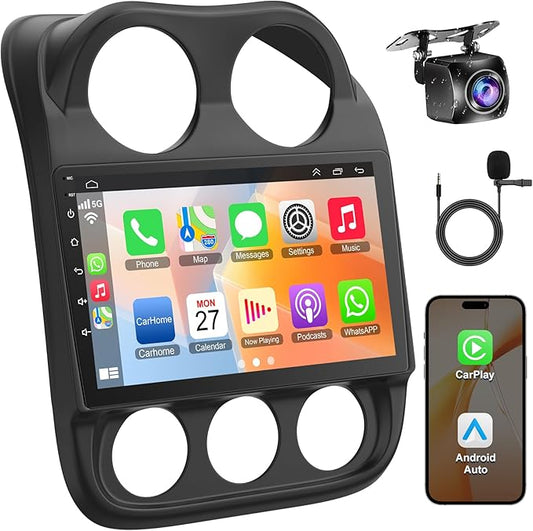 8 Core +64GB Car Radio for Jeep Compass Patriot 2010-2016,10.2 Inch QLED Touchscreen with Carplay&Android Auto,Support Bluetooth,Back-up Camera,FM Radio,SWC,GPS Navigation