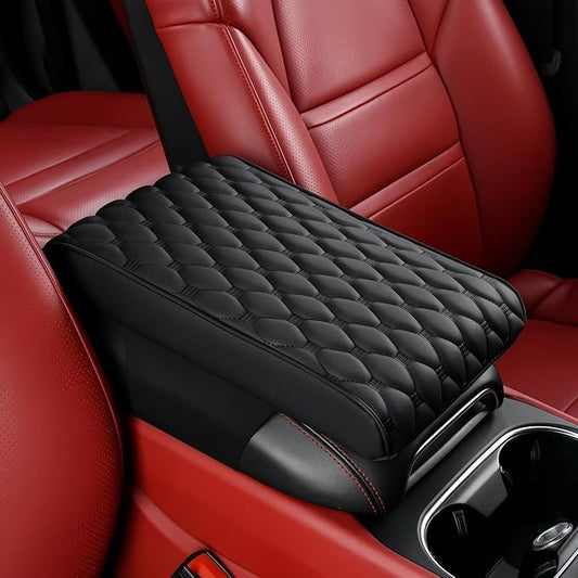Car Leather Waterproof Center Console Seat Arm Rest Cover Auto Memory Foam Cotton Height Armrest Box Pad, 6 Colors, 2 Sizes (Black, 12.6"x8.3"x2")
