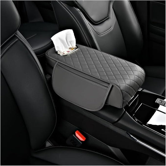 Center Console Cover for KIA Seltos 2019 2020 2021 2022 2023 2024 2025, Leather Arm Rest Armrest Cover for Car, Center Console Armrest Cover Armrest Storage Box, Interior Accessories,F Grey