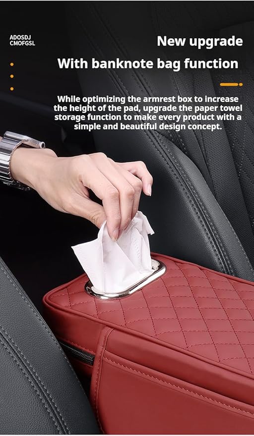 Center Console Cover Arm Rest Cover Leather Car Armrest Box Pad with Pocket Tissue Box Hole Auto Armrest Cover Cushion for Car Sedan Vehicle (Brown)