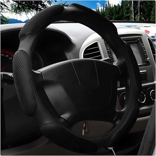 Car Steering Wheel Cover, 15" Breathable Ice Silk Auto Wheel Protector with Comfortable Grip, Anti-Slip Slip-on Steering Wheel Wrap Soft Hand Pad Cushion for Women Men (Black)
