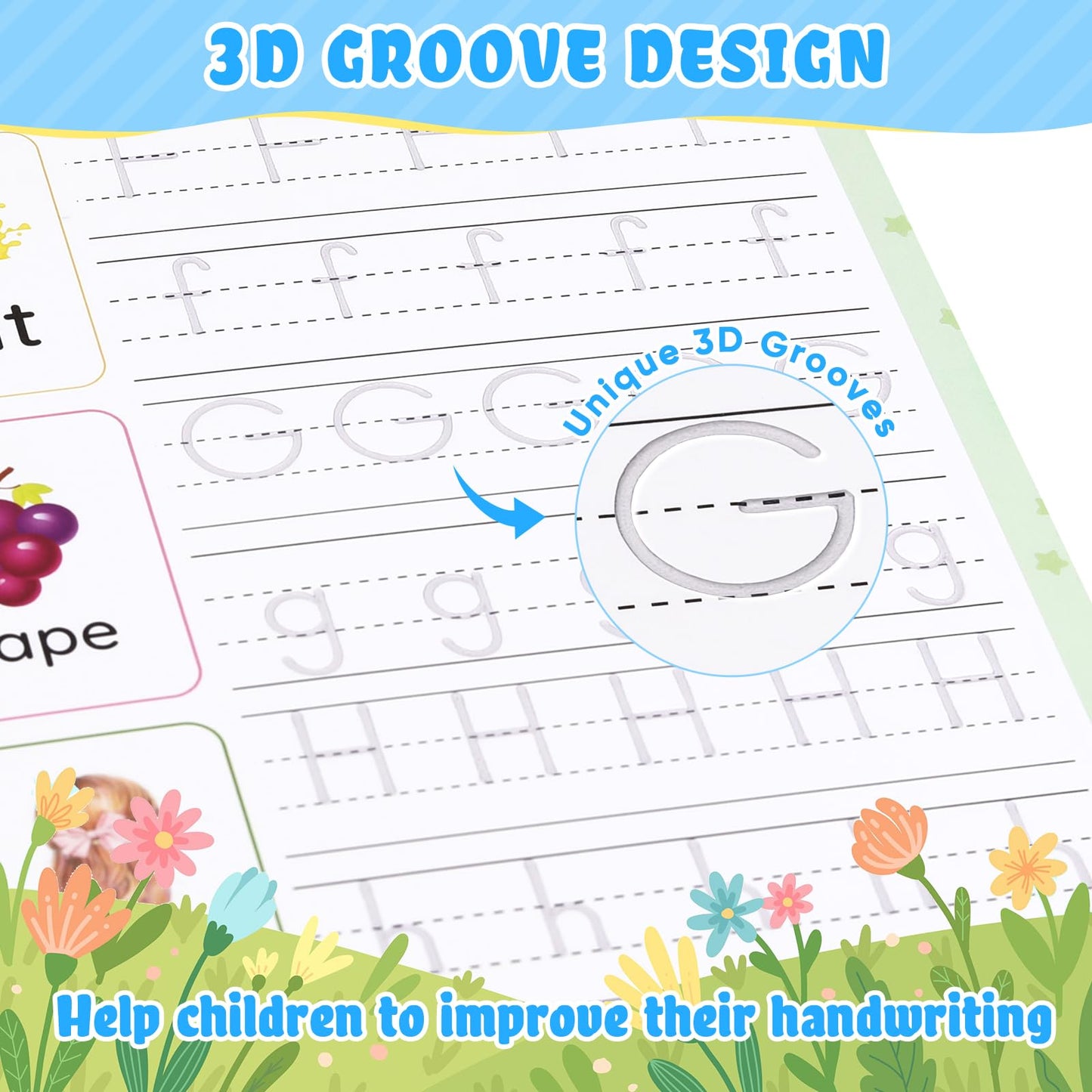 Magical Handwriting Workbooks Handwriting Practice Copybook, Handwriting Aid Magic Pen Reusable Copybook Grooves Template Design for Children Books Suitable for Children's Learning (5)