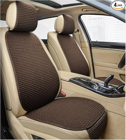 4PCS Car Seat Cover Pad, Breathable Auto Front Seat Bottom Cushion Mat & Seatback Cover, Soft Comfortable Vehicle Full Seat Protector, Universal Truck SUV Car Accessories (Coffee)