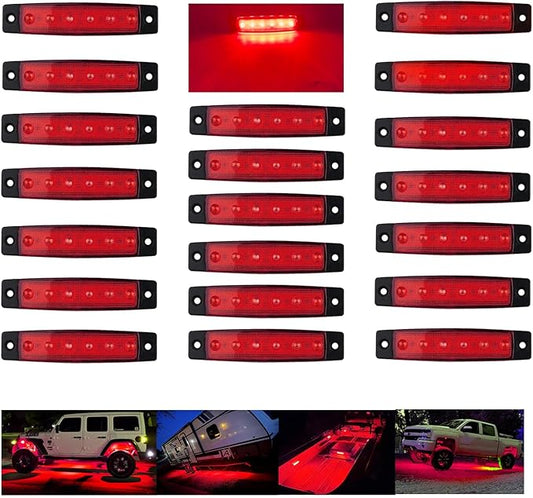 20 Pcs Rock Lights Red Strip Lights Wheel Fender Well Underglow Led Lights for Cars Exterior Side Marker for Truck Golf Cart Wrangler RV RV SUV Offroad