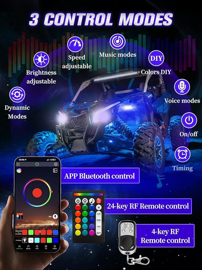 6 Pods 5-Sides Full Angle RGB LED Rock Lights High Brightness 36 Beads RGB 5050 IP68 Waterproof Underglow Multicolor Zone Neon Exterior Rock Lights for 12V Trucks Jeep UTV ATV RZR Offroad Pickup SUV
