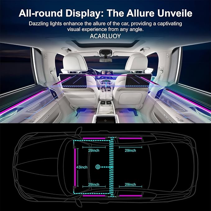 Acrylic Car LED Ambient Light, Fiber Optic Interior Light Strip, 24 Million Types, Ambient Light KKT that Swings with The Melody of Music (RGB Color 10 in 1)