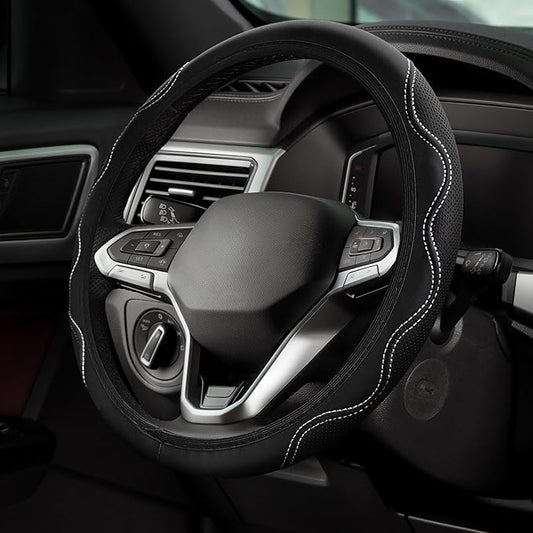 Car Steering Wheel Cover, 14.5-15 Inch Comfortable Grip Microfiber Leather Non-Slip Wheel Cover, Auto Elastic Breathable Wheel Steering Protector, Universal Interior Accessories Fit Vehicles
