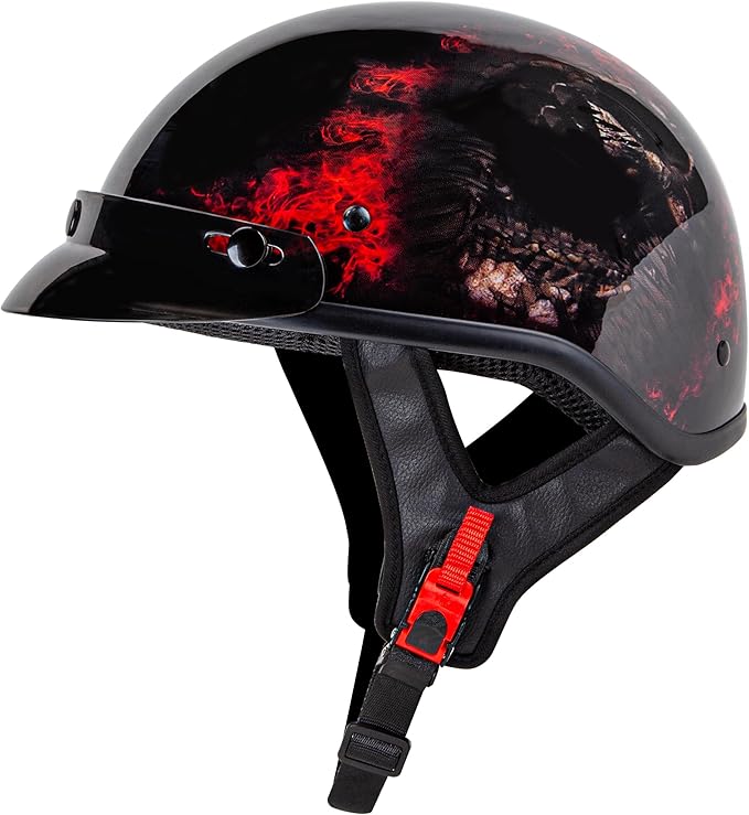 Cartman Cruiser Scooter Motorcycle Half Face Helmet, Red Skull USA Graphics, DOT Approved for Bike Scooter ATV UTV Chopper Large