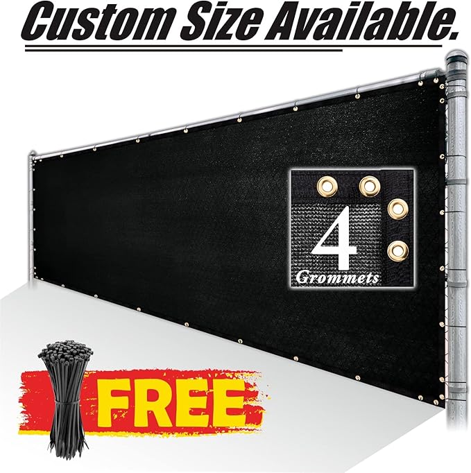 Royal Shade Custom Size 5' x 175' Black Fence Privacy Screen Windscreen Cover Netting Mesh Fabric Cloth - Cable Zip Ties Included (We Make Custom Size)