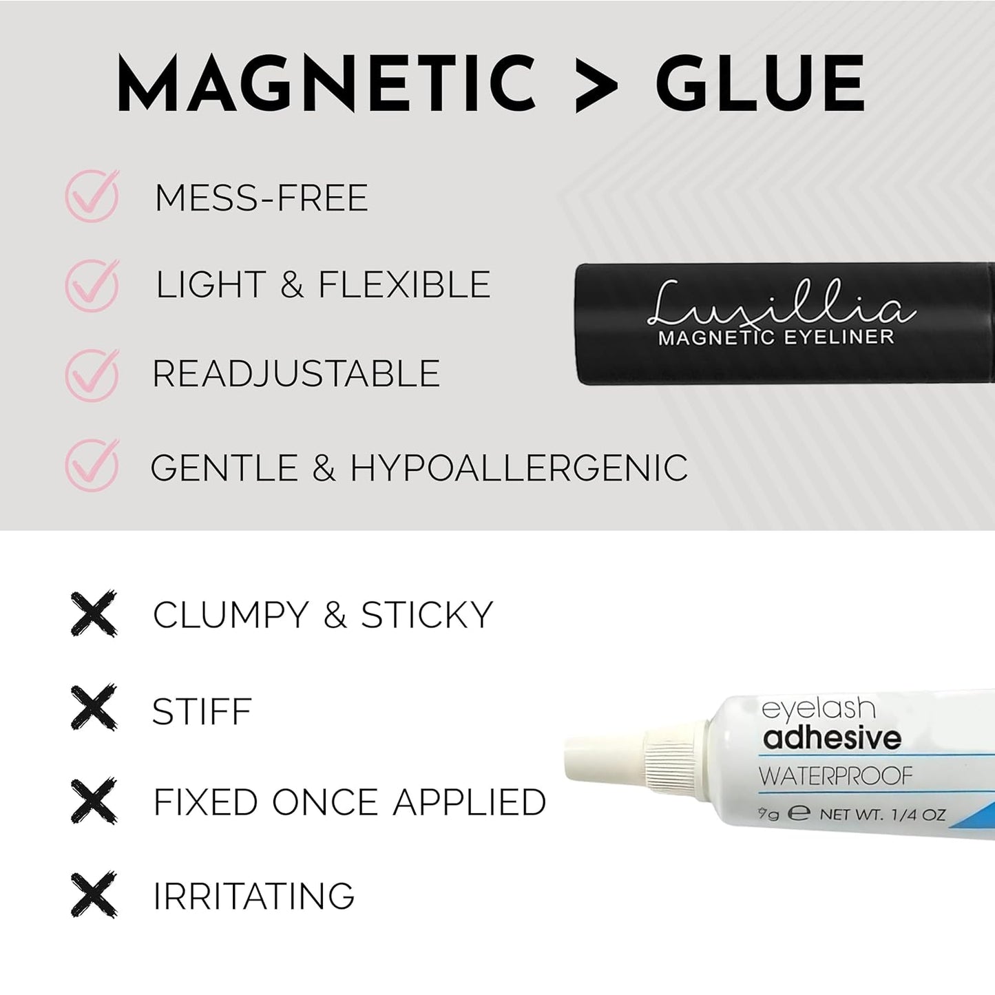 Luxillia Magnetic Eyelashes Kit – 7 Piece Magnetic Eyelash & Eyeliner Set with Applicator – Natural Look Easy Apply Reusable Fake Extension Lashes, No Glue – Pestañas Postizas Magnéticas Naturales