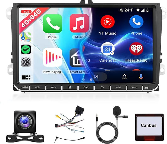 4G 64G Android Car Stereo for VW Passat Jetta Tiguan Golf MK5 MK6 T5 EOS Polo Touran Seat Sharan Carplay Android Auto Radio, 9'' Touchscreen Bluetooth Mirror Link WiFi GPS FM/RDS DSP Backup Camera