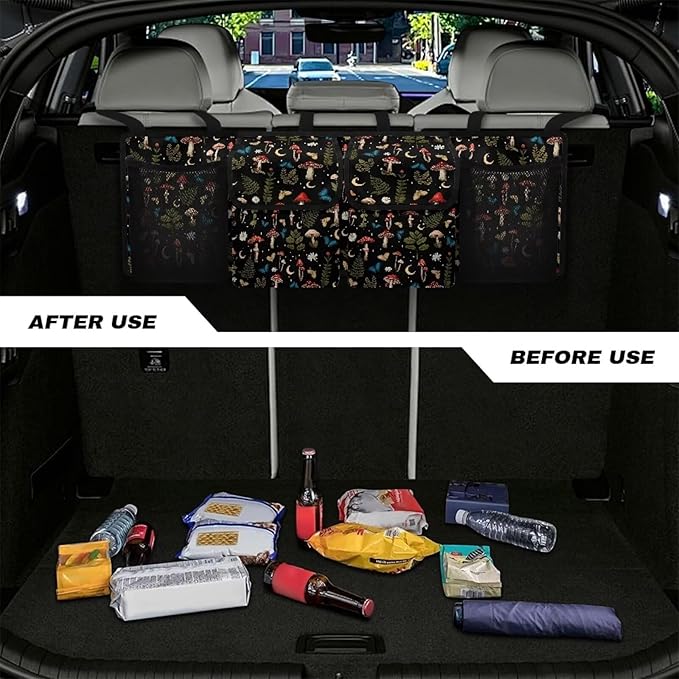 Car Trunk Organizer, Mushroom Hanging Seat Back Storage Organizer with Large Pockets, Space-Saving Backseat Car Organizer, Large Capacity Collapsible Bag for Most Vehicles