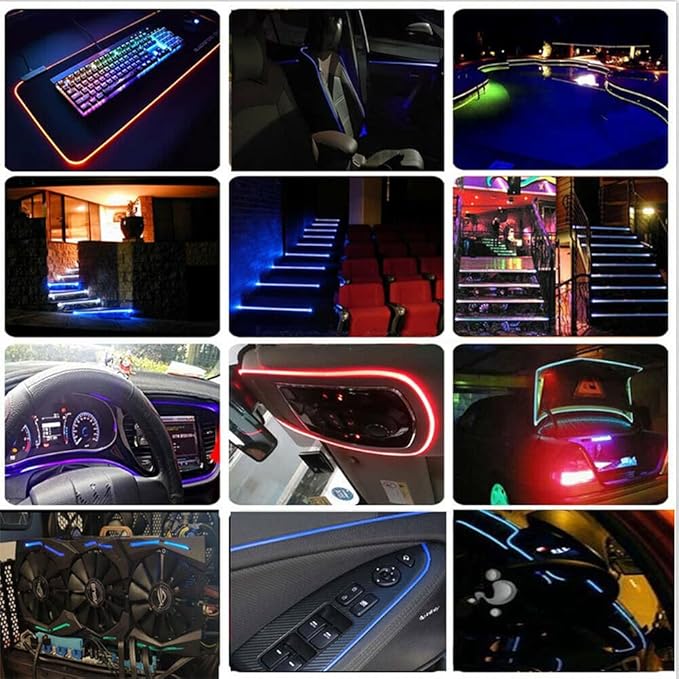 3m/9.8ft 5m/16ft Car Home LED Strip Ambient Light 2mm Plastic Optic Fiber Cable Skirt Tube Kit with 12V LED Light Source Illuminator (Red,3m/9.8ft)