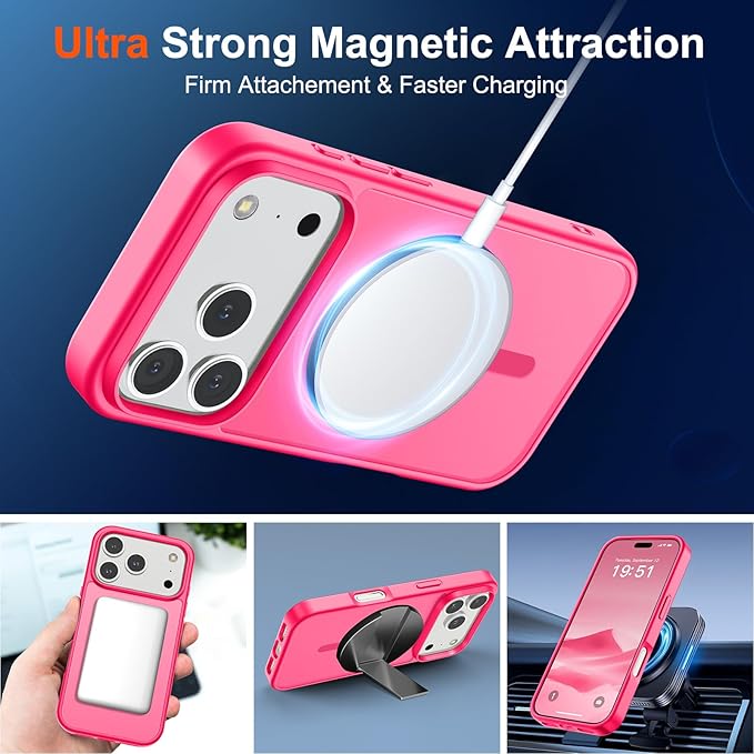 SUPFINE Magnetic for iPhone 17 Pro Case (Compatible with MagSafe)(Military Grade Drop Protection) Translucent Matte Shockproof with Anti-Fingerprint Phone Cover 2025,Hot Pink