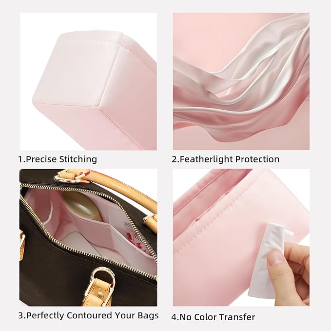 DGAZ Silk Purse Organizer Insert Fits LV Speedy 16/20/25/30/35/45 bags，Silky Smooth Bag Organizer，Luxury Handbag & Tote Shaper（Pink，SP35）