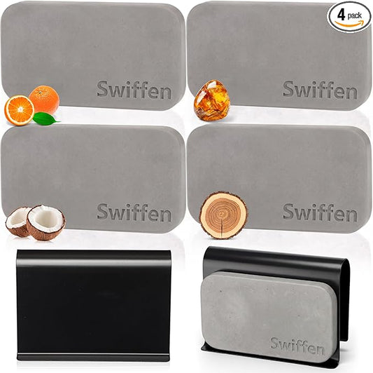 4 Pcs Car Air Freshener Set Stone Air Freshener Vehicle Scent Diffuser Car Odor Eliminator, 4 Long Lasting Scents Amber Coconut Grove Tectona Grandis Refills, Metal Clip Included