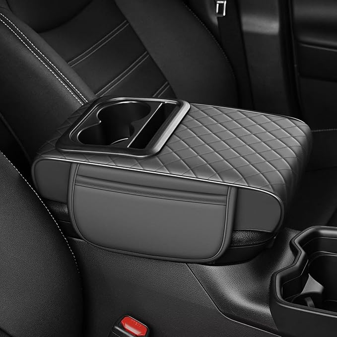 Center Console Cover Fit for Land Cruiser Faux Leather Car Armrest Cushion with Storage Bags, Cup Holder ＆ Phone Storage Multifunctional Middle Console Cover(Grey)