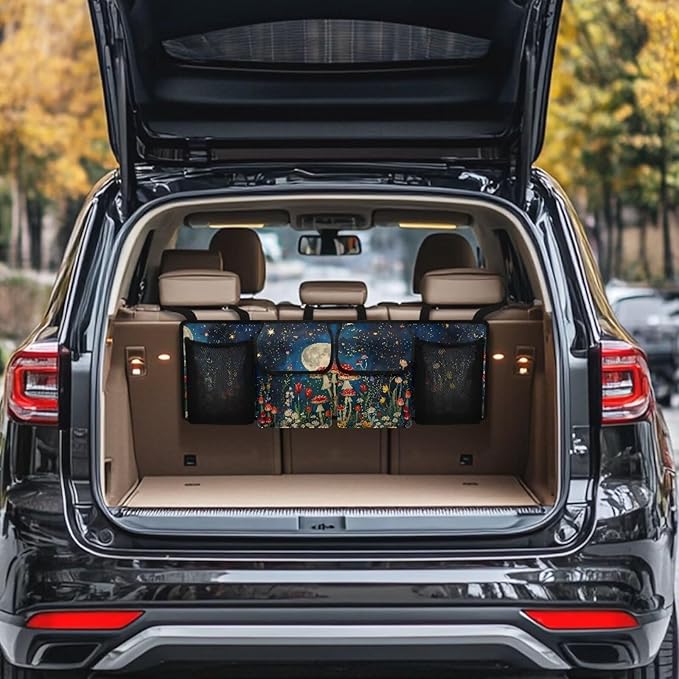 Floral Moon Mushroo Trunk Organizer For Car, Suv, Truck Adjustable Multi Pocket Collapsible Car Trunk Organizer Backseat Cargo Storage Bag With Securing Straps