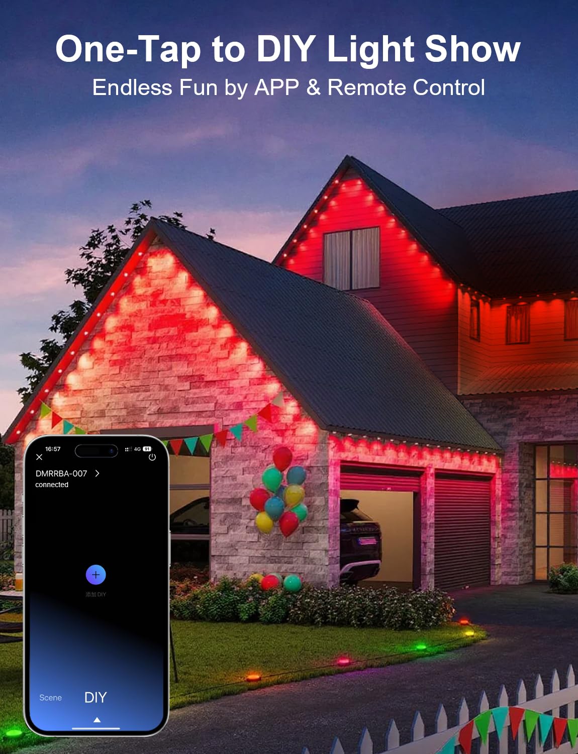 Fussion 200ft Permanent Outdoor Lights for House, 2025 Smart RGB LED Outside Lights with Remote Control, IP67 Waterproof Eternity Eaves Lighting for Christmas, Halloween, Holiday, Party, Daily