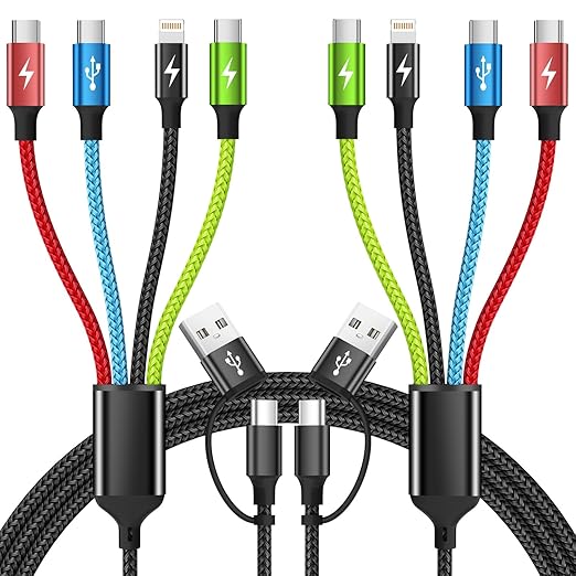 4 in 2 Multi Charging Cable [2Pack 5FT], USB C Splitter with 3 Type-c/1IP, Chargers for Multiple Devices, Compatible with Most Cell Phones/Tablets and More